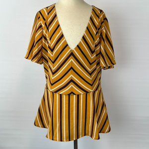 Monteau Mustard Striped Shirt Top Blouse ((size XL))